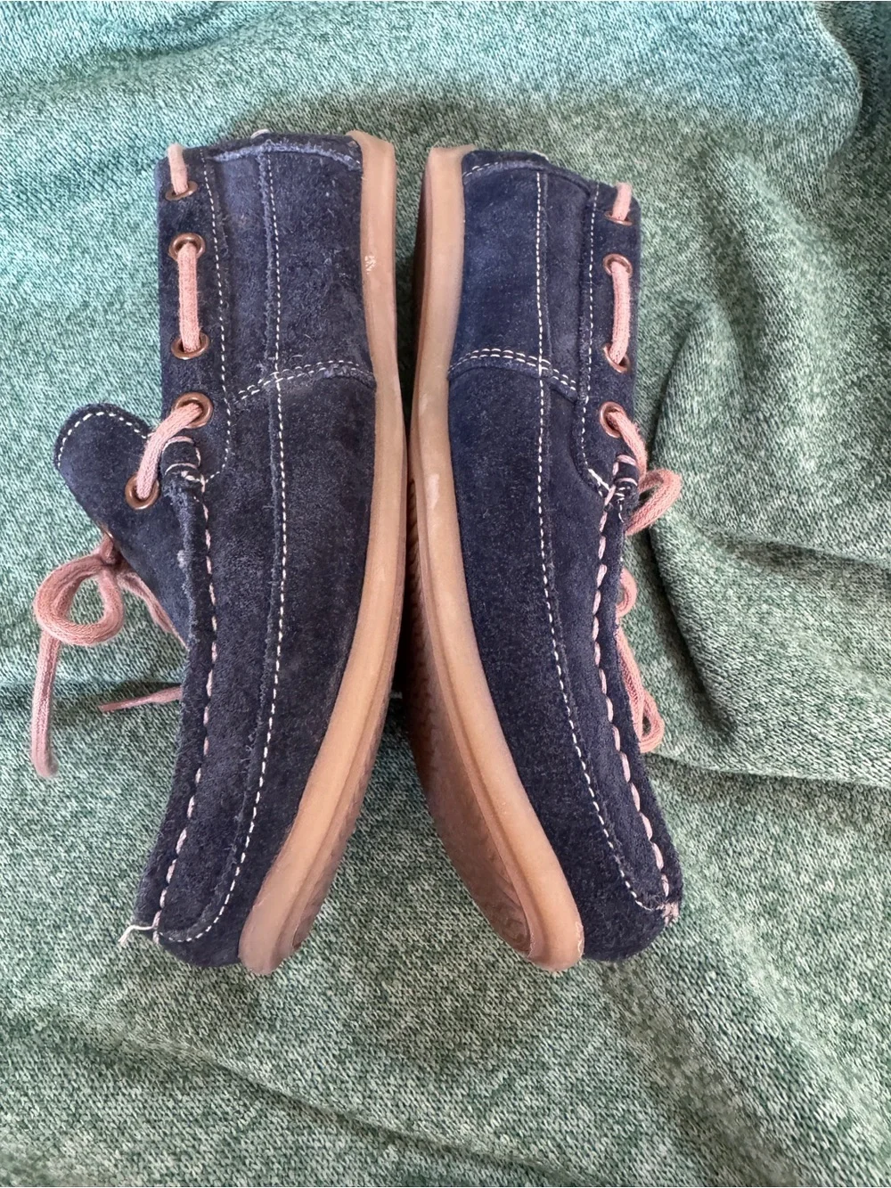 Florsheim Little Kids Navy Suede Moccasin Loafers with Tan Laces Size 1M